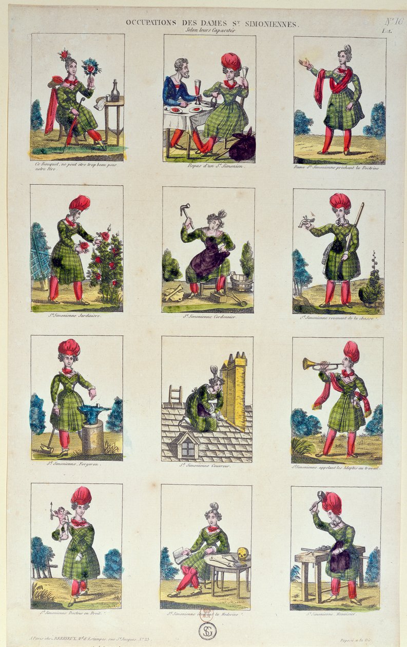 Mulheres saint-simonianas e suas ocupações, c.1830 de French School