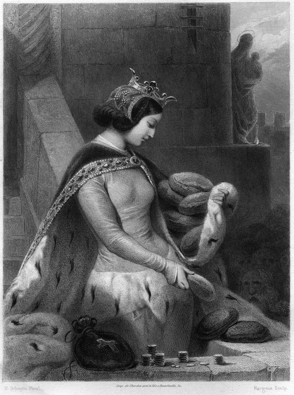 Santa Rainha de Bathilde de França (falecida em 680) esposa de Clóvis II. Em "Les Saintes Femmes" (Les Saintes Femmes) de French School