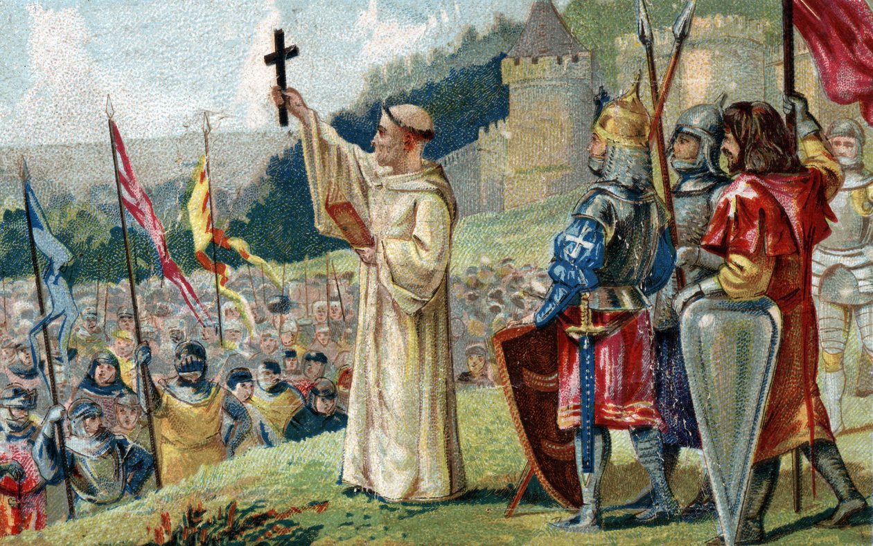 São Bernardo de Clairvaux (São Bernardo de Chiaravalle) pregando a Segunda Cruzada na presença do Rei Luís VII e da Rainha Alienor da Aquitânia e Abbe Suger, em Vezelay, na Borgonha, em 31 de Março de 1146. (São Bernardo pregando a Segunda Cruzada, em Vez de French School