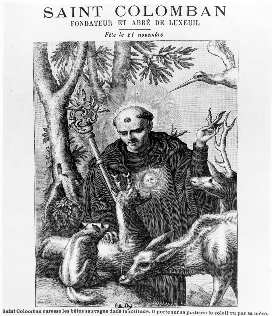 Saint Colombanus, impressão feita por Bauchart de French School