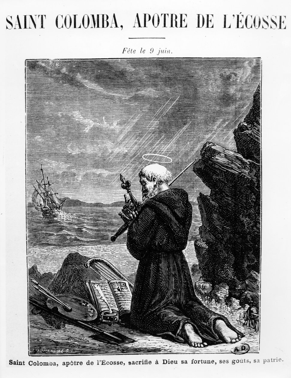 São Columba, apóstolo da Escócia de French School