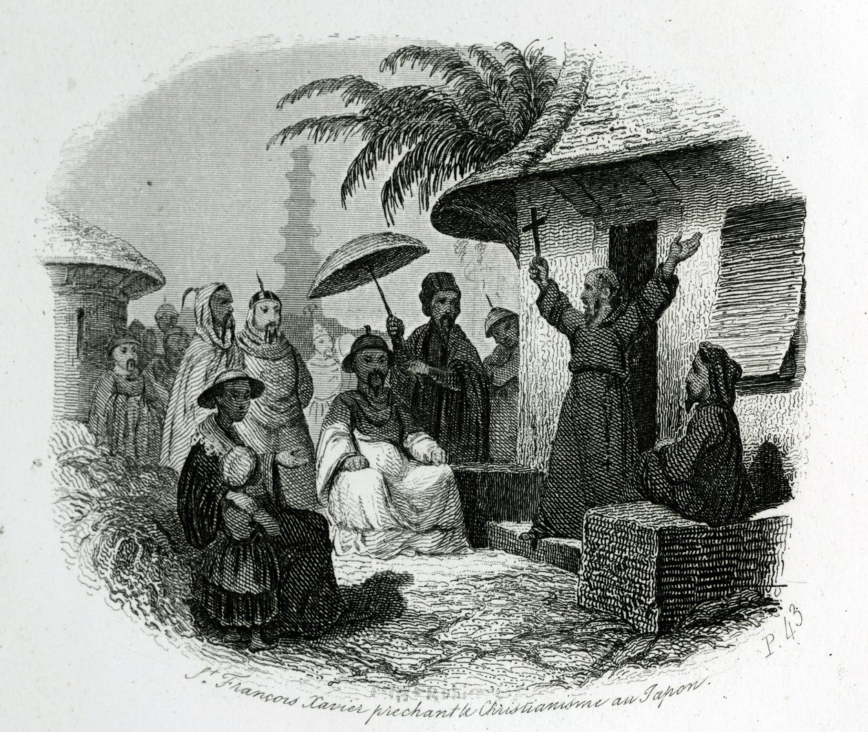 São François Xavier pregando o cristianismo no Japão. Gravura para Ilustrador História e Descrição do Japão por Pere de Charlevoix, A.Mame et Compagnie editeurs, Tours de French School