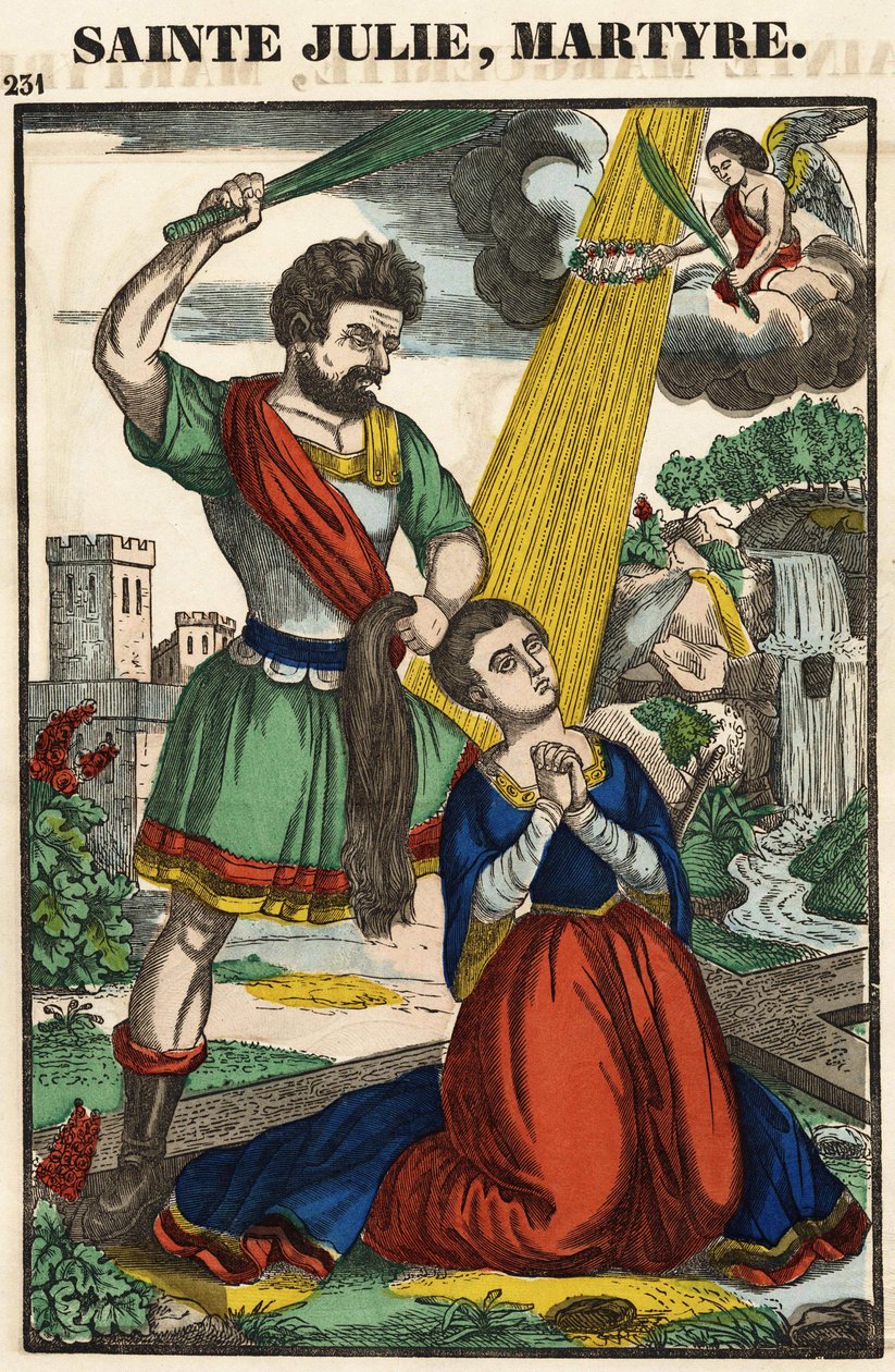 Santa Júlia, martírio, imagem espinhal do século XIX. de French School