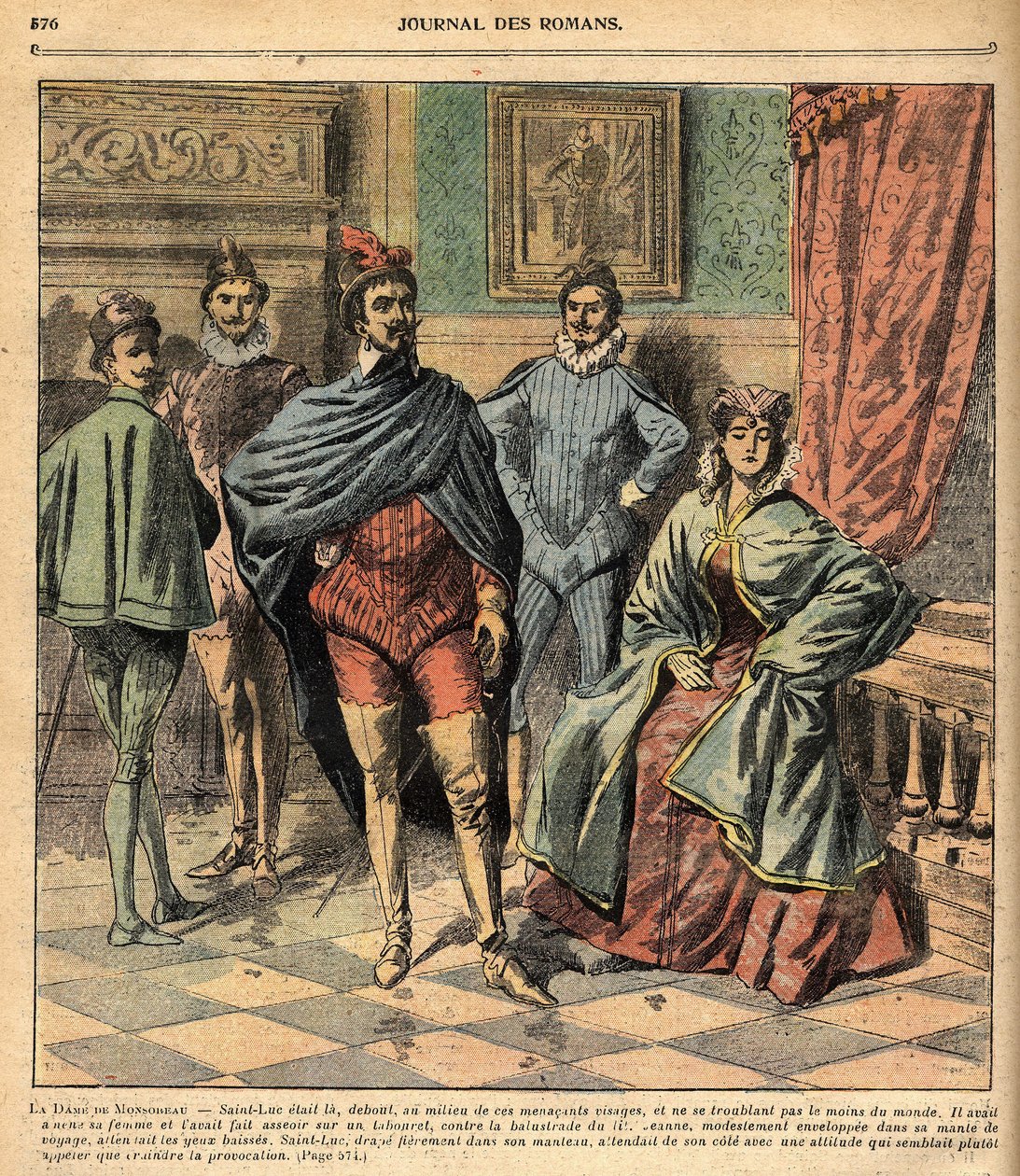 São Lucas trouxe a sua esposa Jeanne. Ilustração do romance "La Dame de Monsoreau" de Alexandre Dumas. no Journal des novels populaires illustrés". de French School