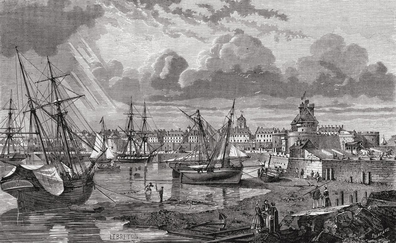 Saint Malo no século 18, de "História da Revolução Francesa" por Louis Blanc (1811-82) de French School