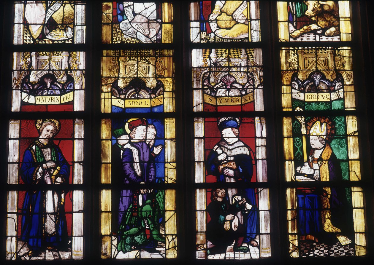 São Maturino, São Yves, São Armel e São Brieuc - vitral da Igreja de São Salvador de Dinan de French School