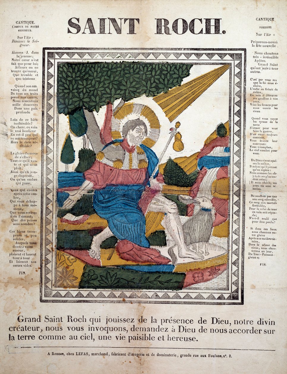 São Roch. Gravura, imagens de Rennes (1825). Coll, Ferrand. de French School