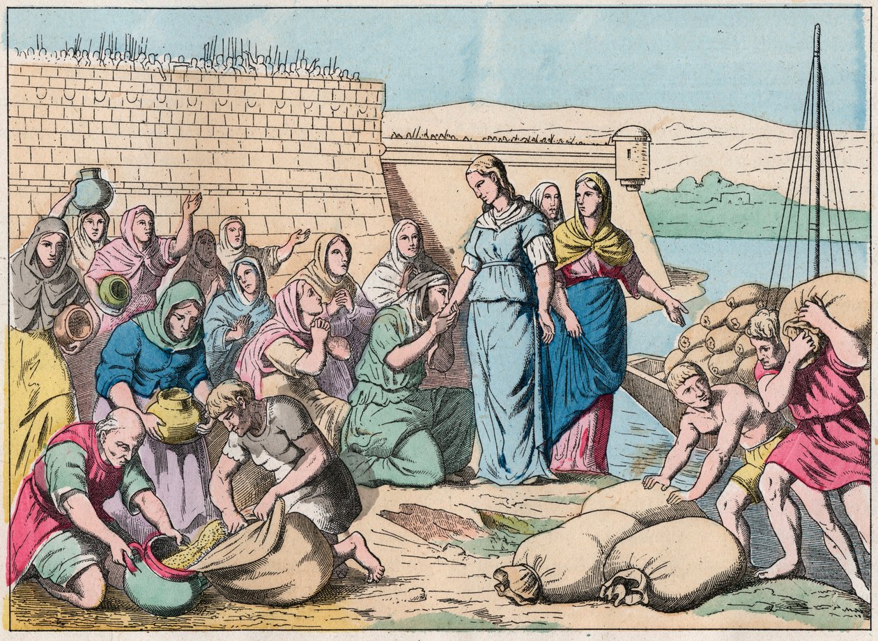 Sainte Genevieve distribui alimentos ao povo durante o cerco de Paris pelo exército dos Hunos de Átila em 451 (invasões bárbaras) - Sainte Genevieve e o povo de Paris - Gravura do final do século XIX em "Nos Gires Nationales - Imagens de French School