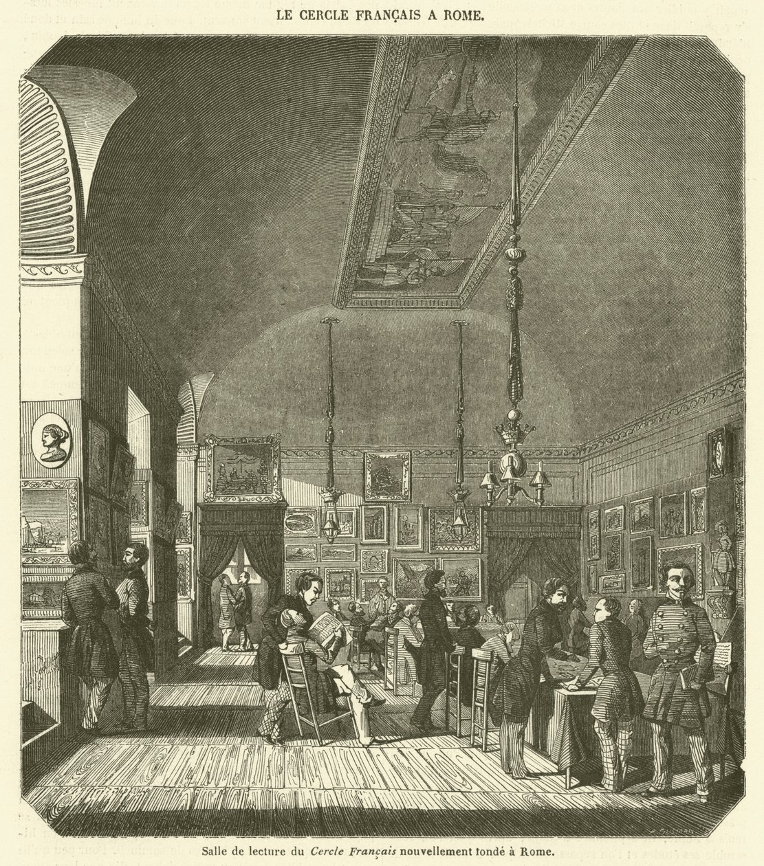 Sala de leitura do Cercle Francais, recentemente fundado em Roma (gravura) de French School