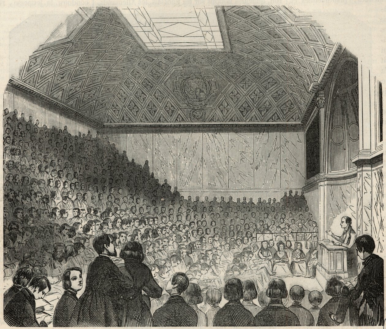 Salle des cours au College de France à Paris au 19eme century - Gravação em "Tableau-de-Paris" de Edmond Texier 1852 de French School