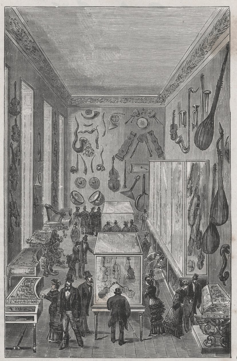 Salle du musee du conservatoire national de musique de Paris - Gravura em "Sciences à la range de tous - physique et chimie populaires" de Alexis Clerc - Final do século XIX - Colecção privada de French School