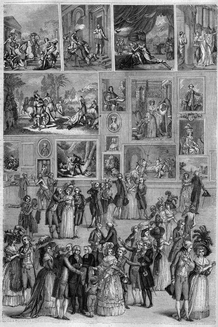 Salon de 1787: vista do Salon Carre do Louvre, durante a exposição de pintura em Paris. Gravura de Martini em "A Loja Pitoresca". de French School
