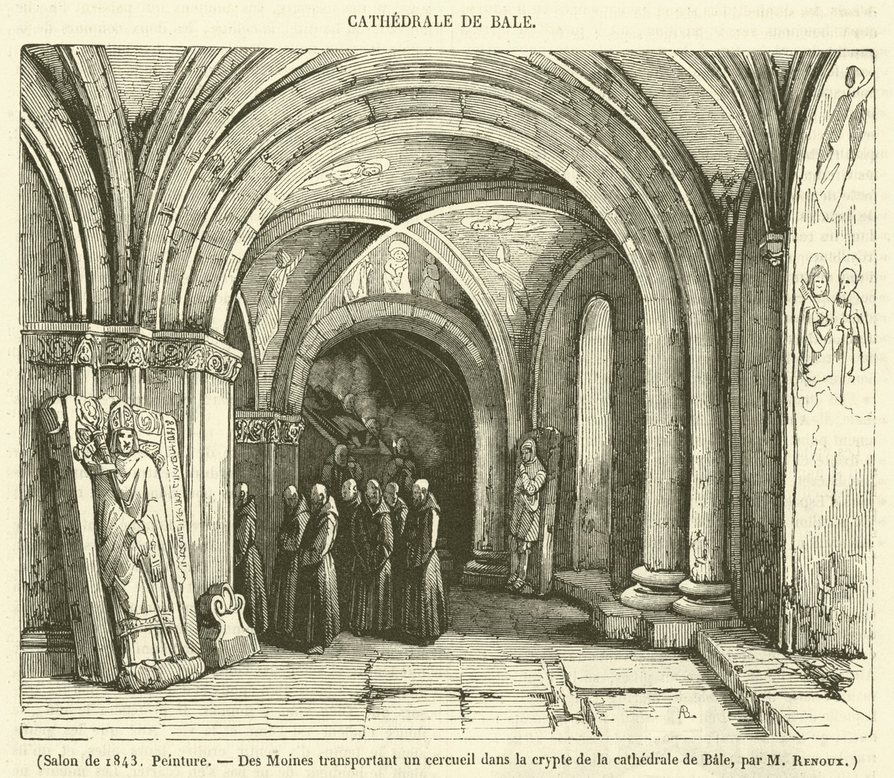 Salão de 1843, Pintura, Des Moines transportant un cercueil dans la crypte de la cathedrale de Bale (gravura) de French School