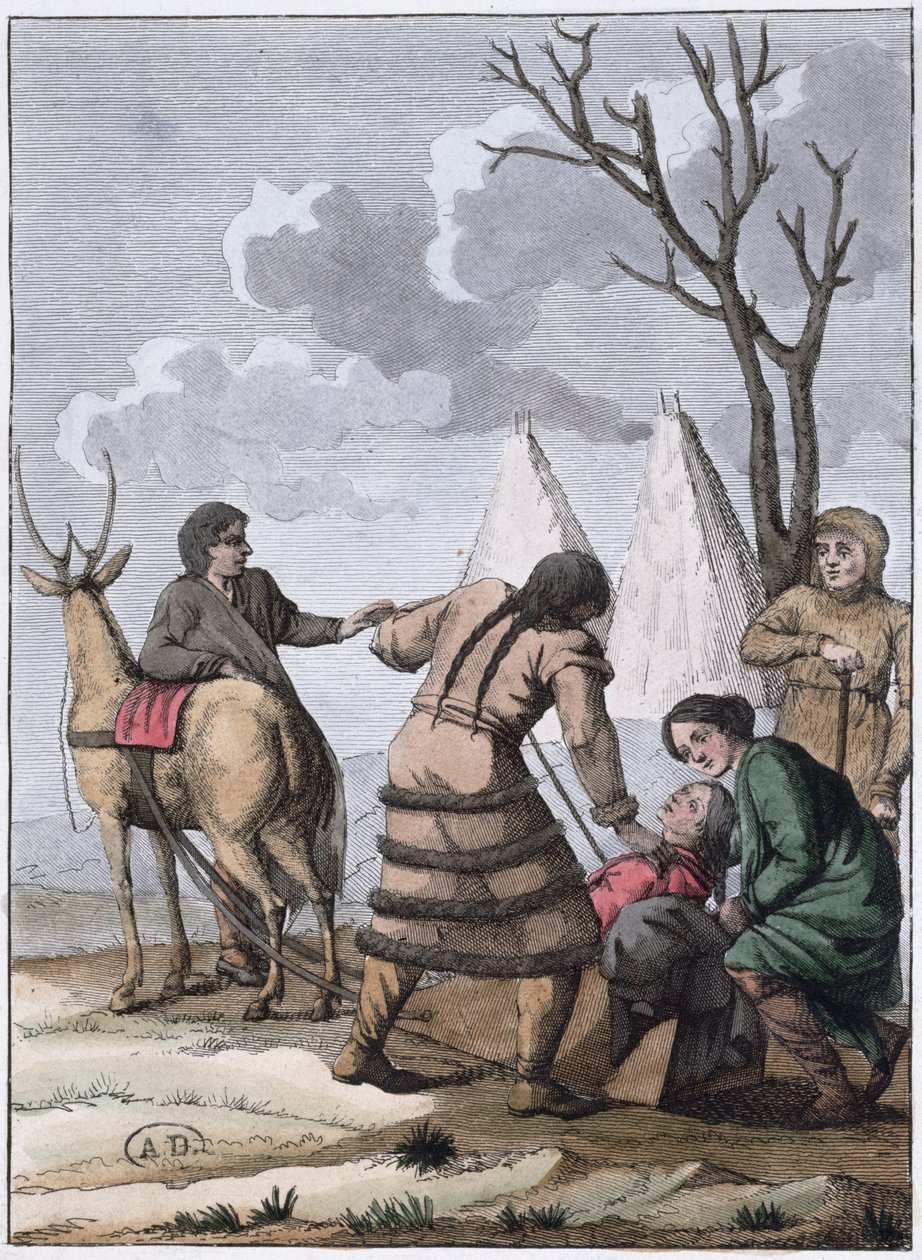 Samoyede casamento, 1811 (gravura a cores) de French School
