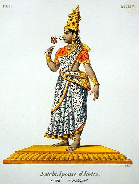 Satchi esposa de Indra, gravada por C. de Motte (1785-1836) (cor litho) de French School