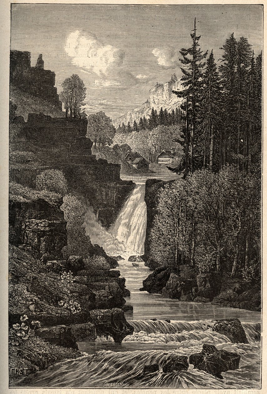 Saut du Doubs (cascata de calhas) Franche-Comte - gravação em "PATRIE" - DESCRIÇÃO PECTURESSE DE LA FRANCE EN 6 VOLUES BY LUCIEN HUARD - final do século XIX de French School