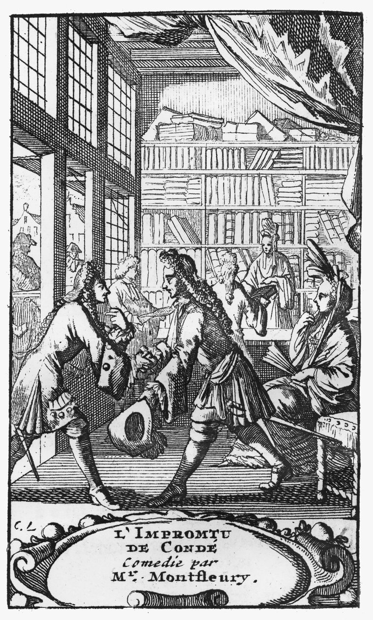 Cena do Improviso do Hotel de Condé, de Montfleury, tirada das Obras de Monsieur de Montfleury, 1735 de French School