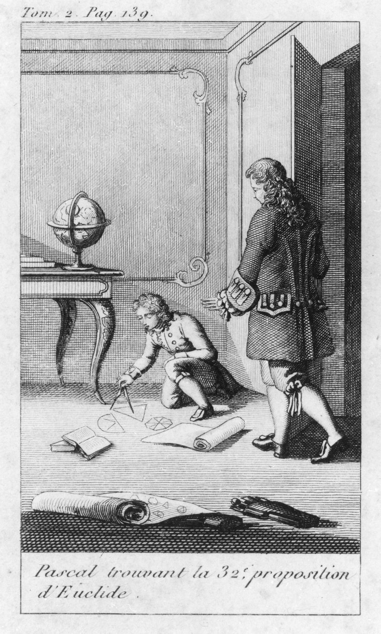 Cena da infância de Blaise Pascal (1623-62) início do século XIX de French School