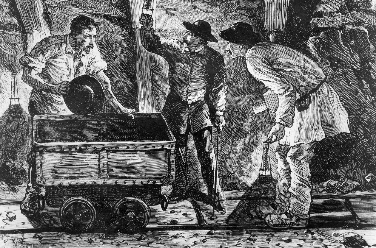 Cena em uma mina de carvão, ilustração de Germinal por Emile Zola (1840-1902), 1886 de French School