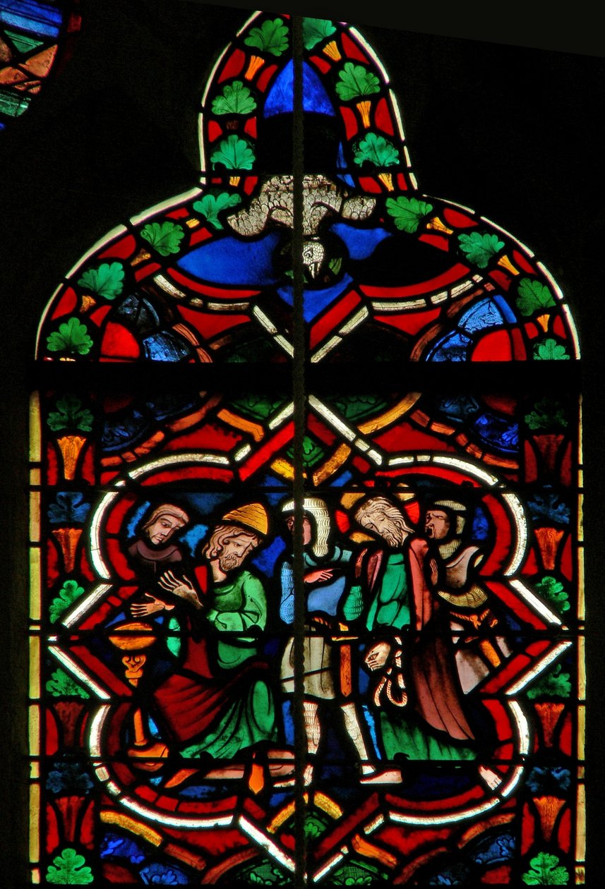 Cena na janela E retratando Pilatos lavando as mãos; a pomba do Espírito Santo de French School