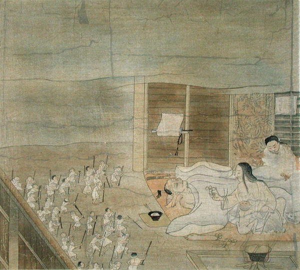Cena de delírio, cópia de um kakemono do século XII atribuído a Mitsunaga Fujiwara, de 