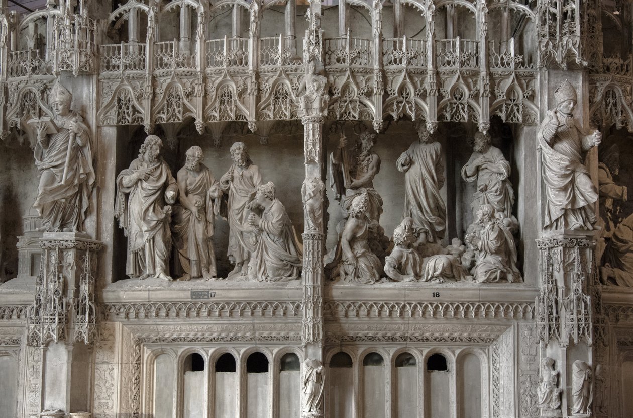 Cena do coro da catedral de Chartres: transfiguração, jesus e o cananeano de French School