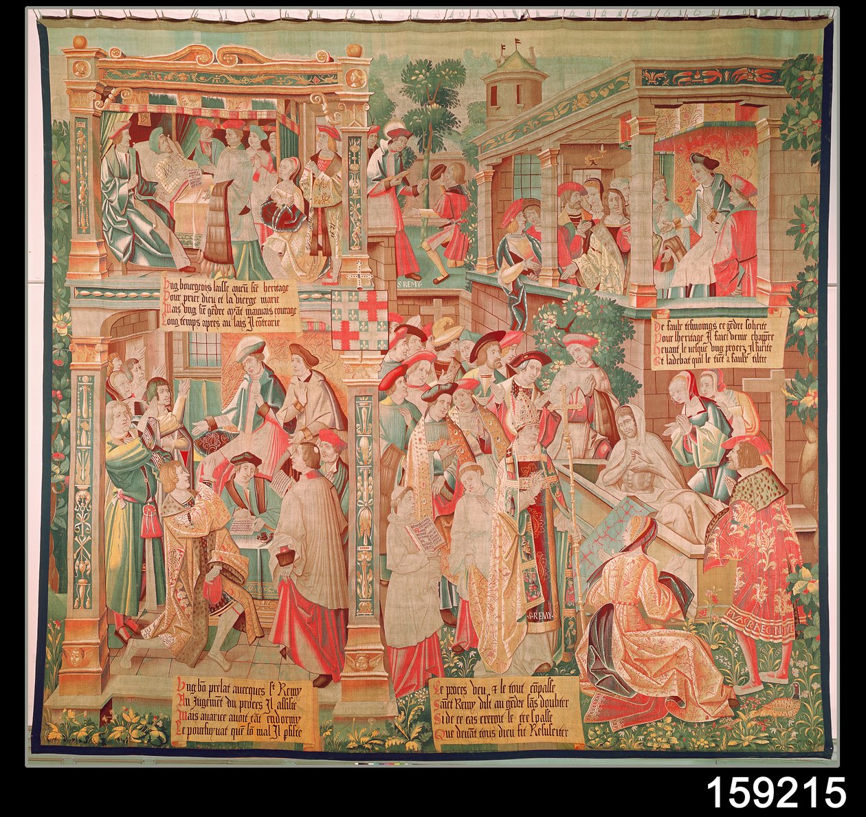 Cenas da Vida de São Remigio (d.533) bispo de Reims: O Milagre do Testamento de Rich Mans e a Ressurreição de um Homem Morto, 1531 de French School