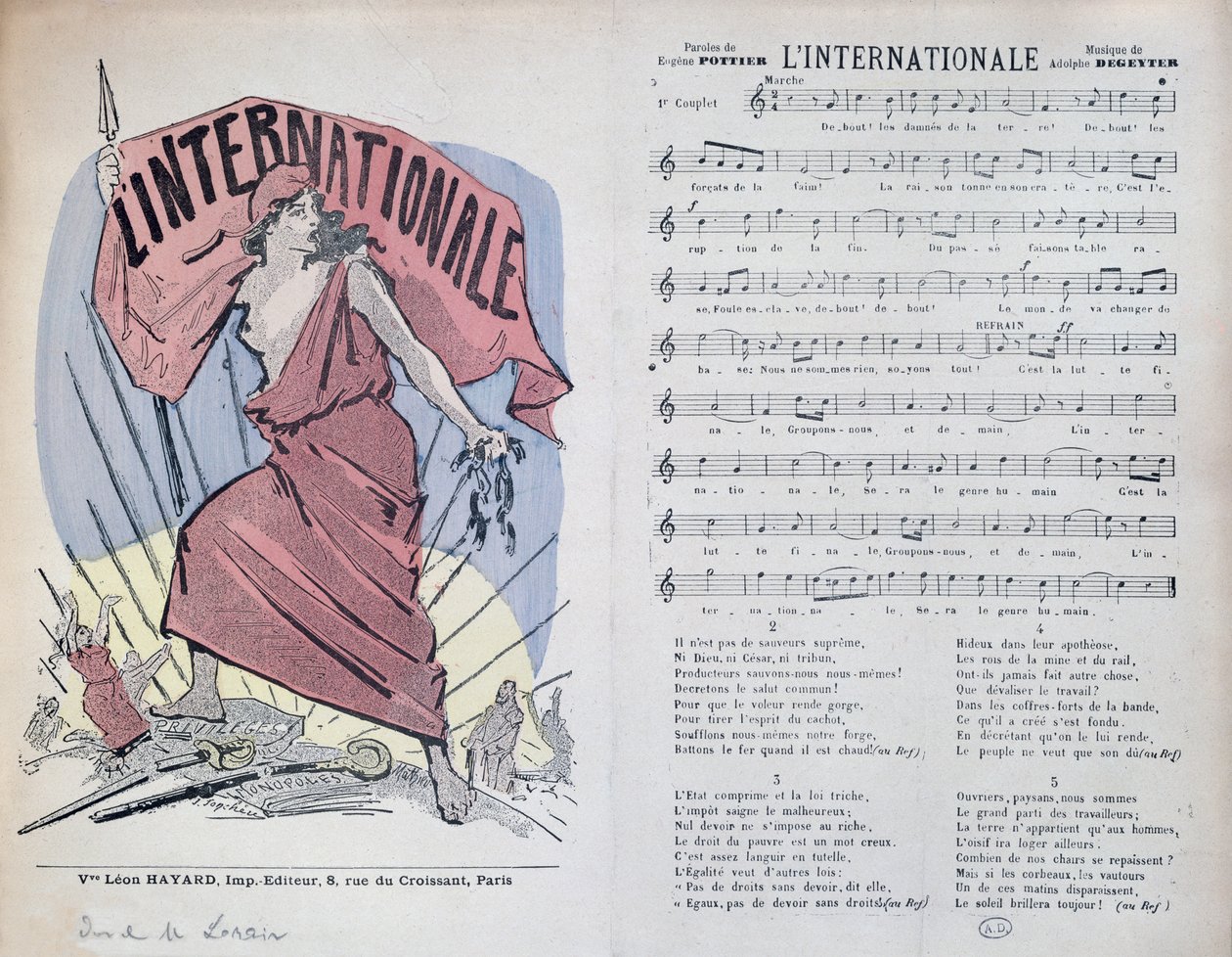 Folha de pontuação para a canção LInternationale, c.1900 de French School