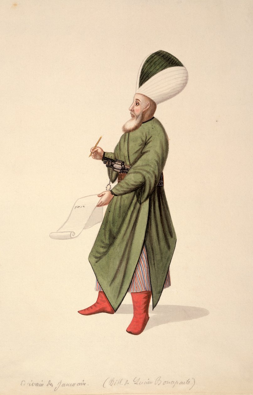 Escriba aos comandantes de janízaros, período otomano, terceiro quartel do século XVIII (wc no papel) de French School