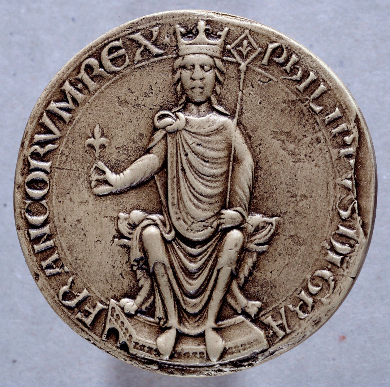 Selo do Rei Filipe II dit Philippe Augustus (1165-1223) Paris do século XIII, Arquivos Nacionais de French School