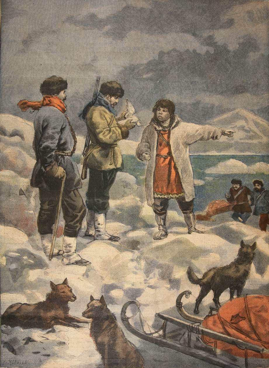 Procurando por Andree, Notícias !, ilustração de Le Petit Journal: Suplemento illustre, 1898 de French School