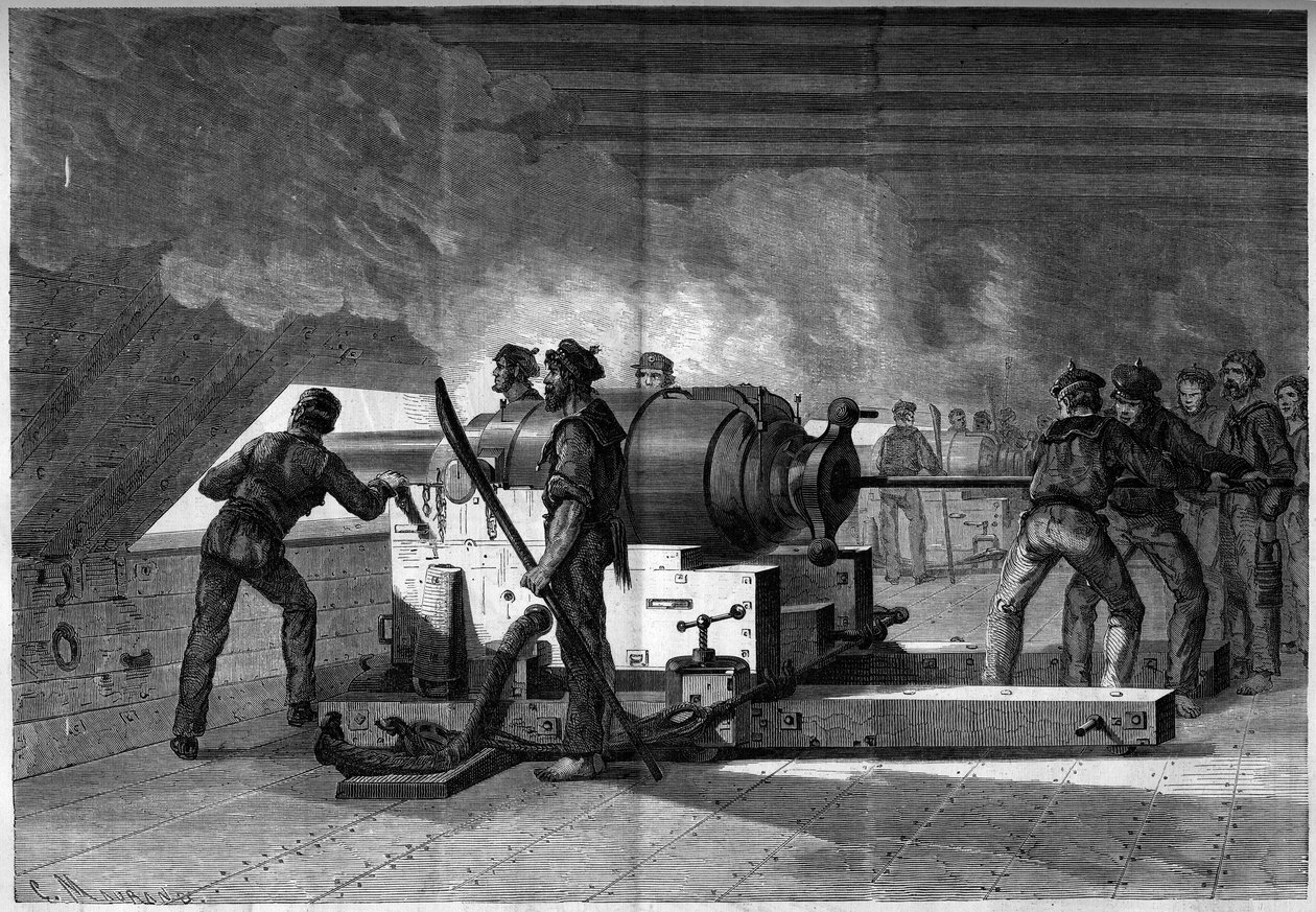 Guerra de Secessão (1861-1865) ou Guerra Civil Americana - Batalha Naval de Hampton Roads (Virginia) - 8 a 9 de março de French School