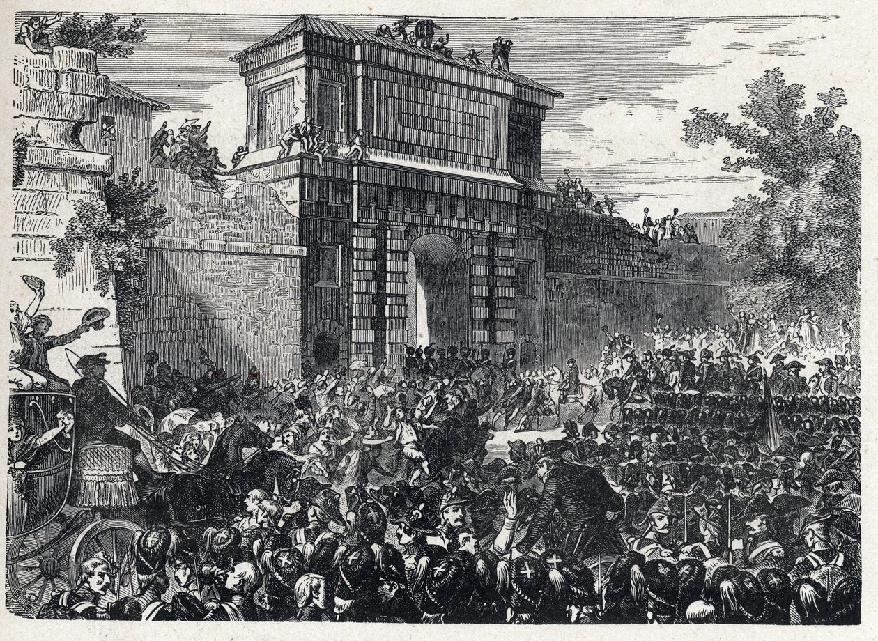 Segunda coligação: a Batalha de Hohenlinden (perto de Munique, Alemanha) em 12 de Frimaire ano IX (3 de Dezembro de 1800) entre as tropas francesas do General Jean Victor (Jean-Victor) Moreau e as forças austríacas e bávaras comandadas pelo Arquiduque Jean de French School