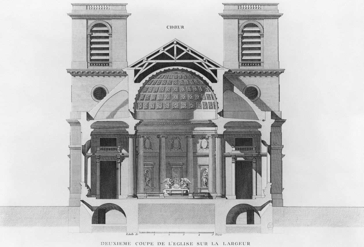 Segundo corte transversal da igreja Saint-Philippe-du-Roule, Paris de French School
