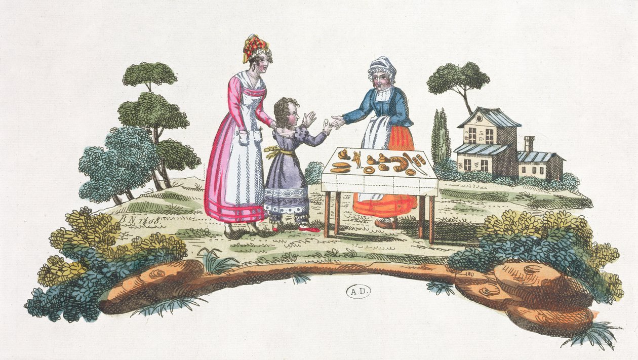 Vendedor de Pain dEpices, design para um fã, c.1820-30 de French School
