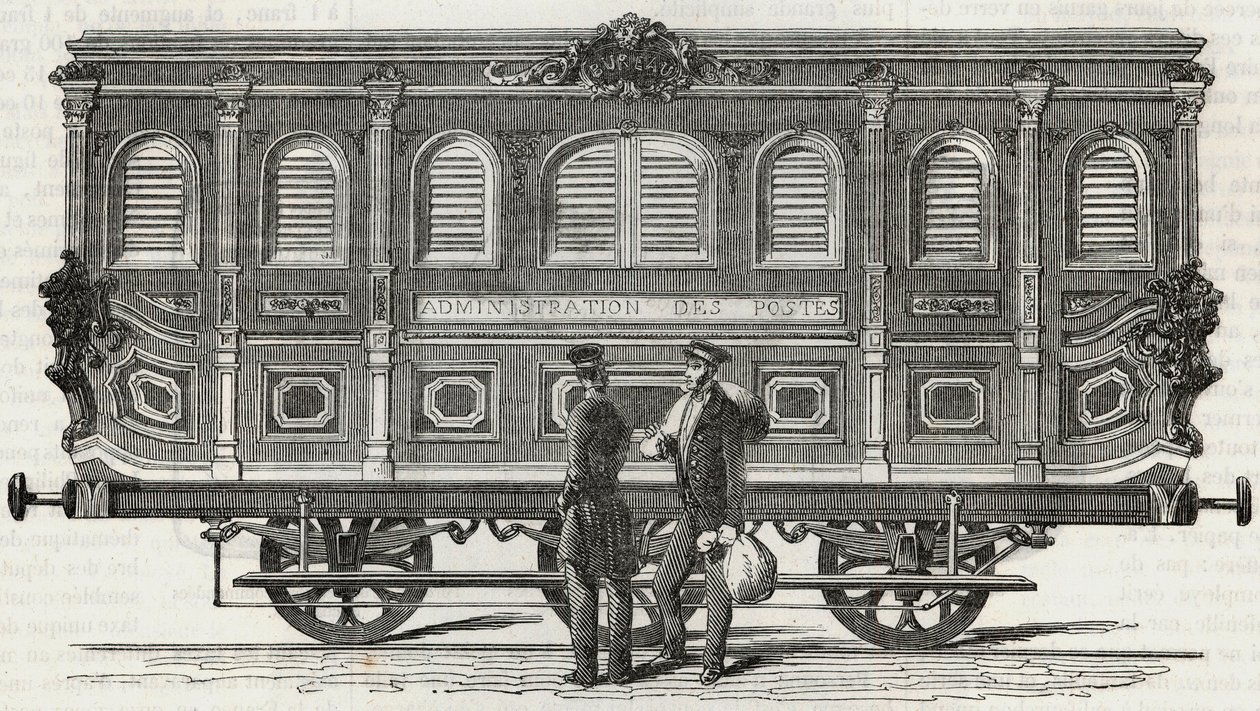 Service des Postes - vue exterieure du bureau ambulant - Gravação em "Tableau-de-Paris" de Edmond Texier 1852 de French School