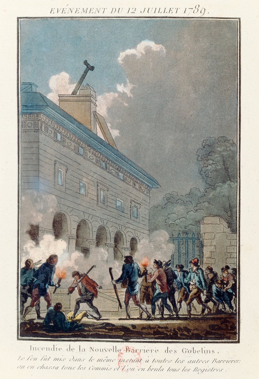 Incendiando a Muralha dos Fermiers Generaux em Paris em 12 de julho de 1789 de French School