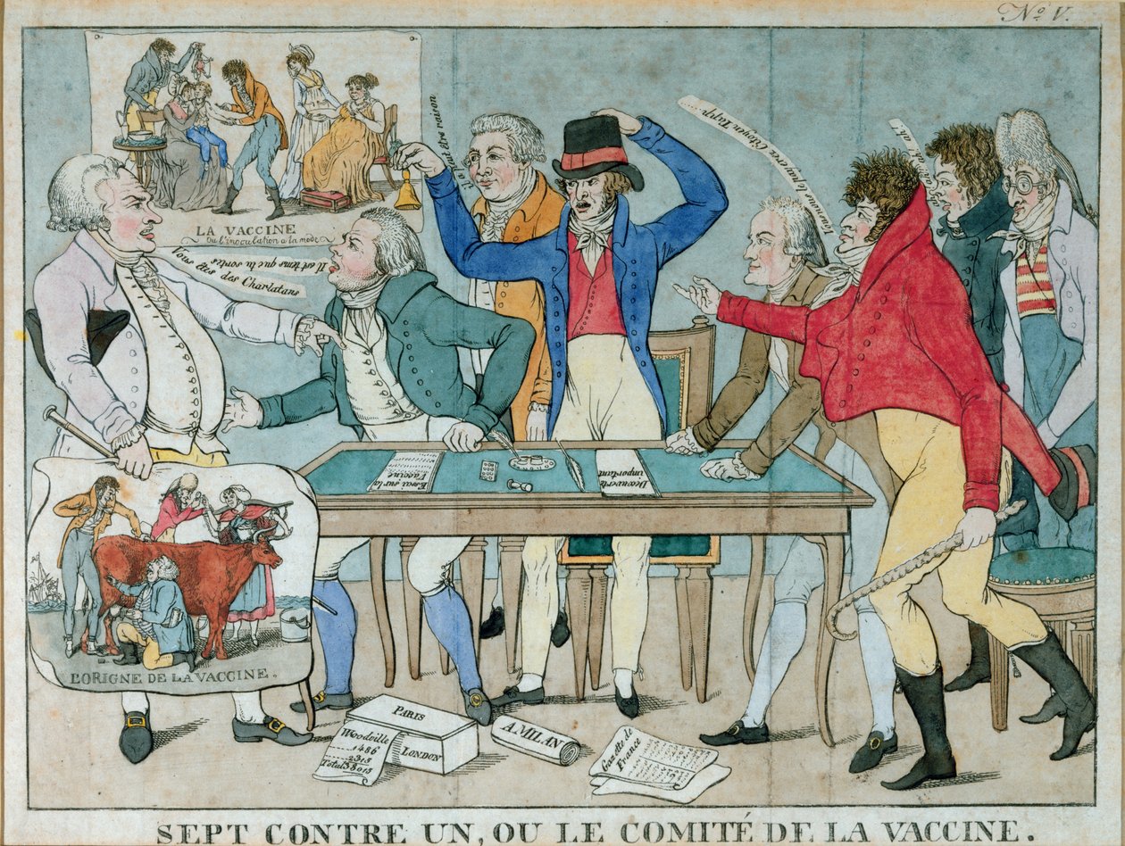 Sete contra um, ou o comitê da vacina, c.1800 de French School