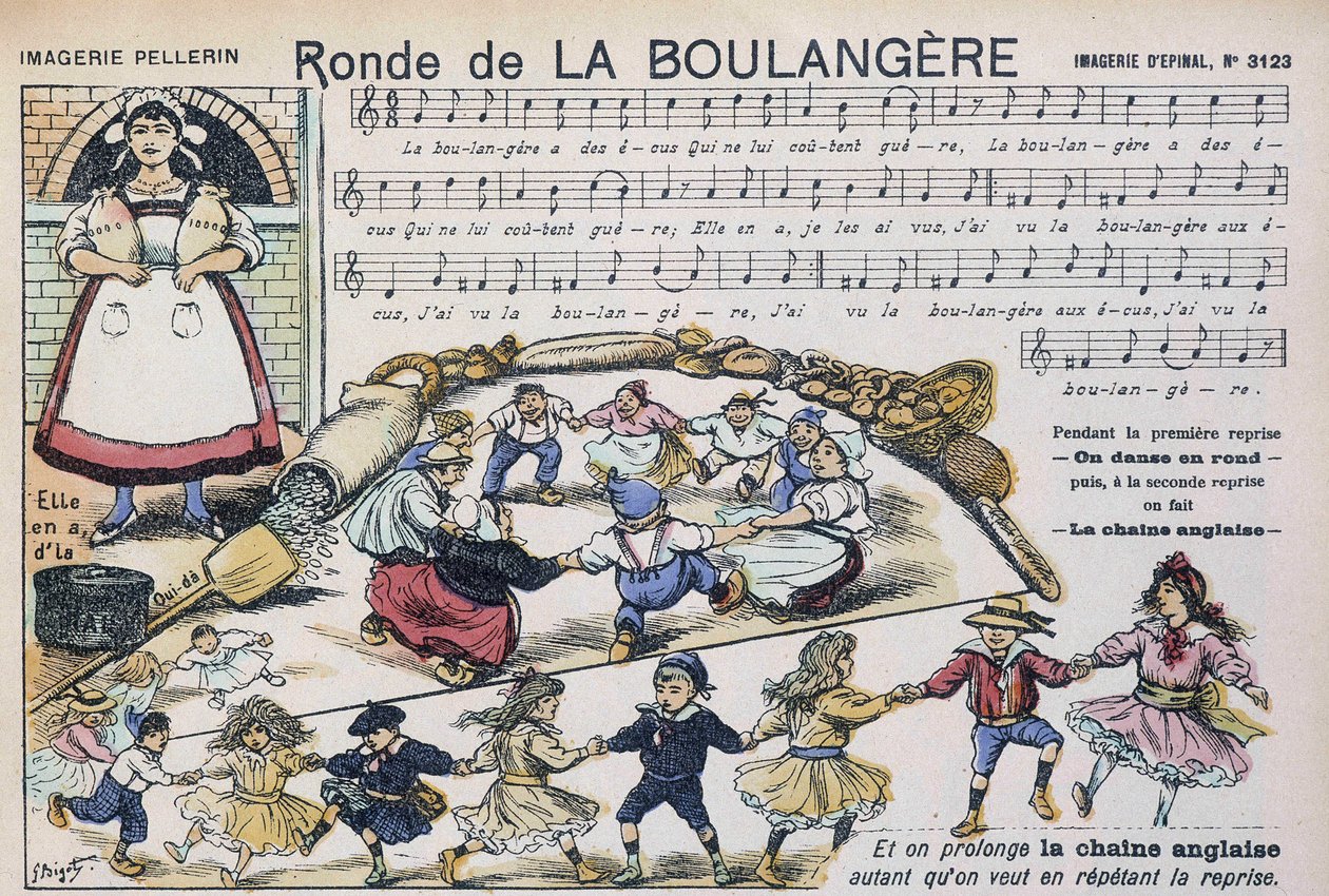 Música para a popular canção "Ronde de la boulangère" - imagem de Epinal, Pellerin de French School