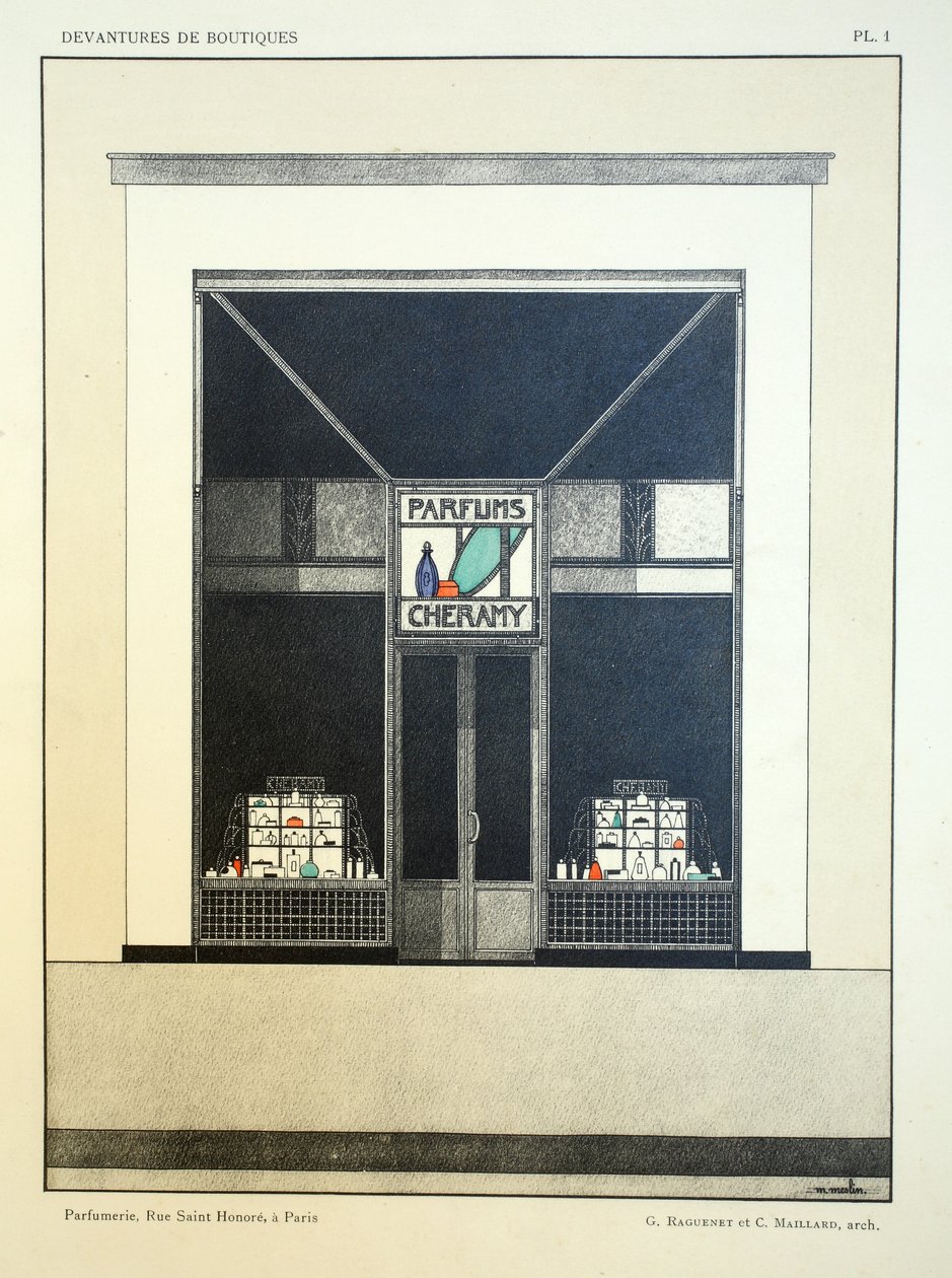 Frente de loja, placa 1, ilustração de montras por Louis-Pierre Sezille, Paris, 1927 de French School