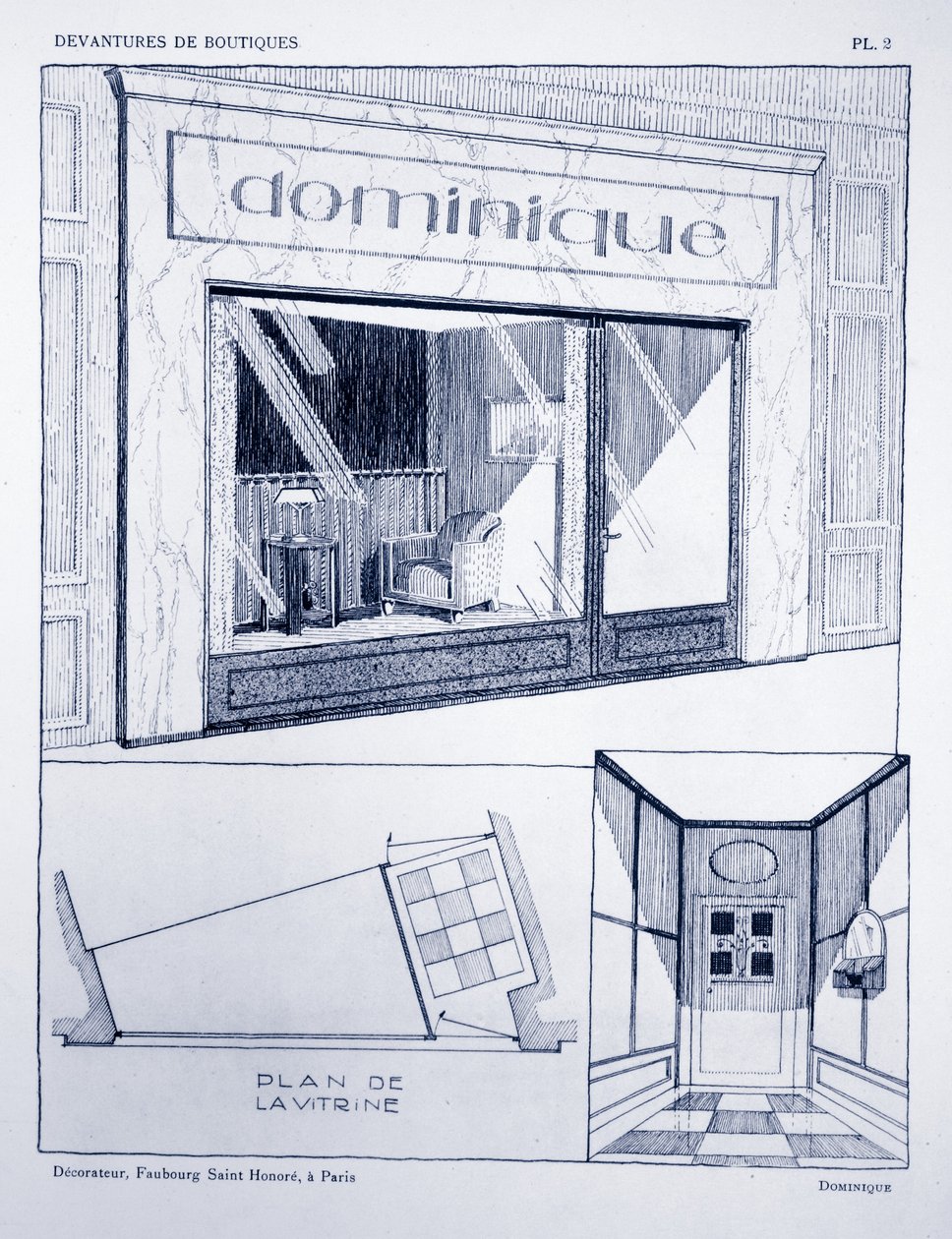 Frente de loja, plana 2, ilustração de montras por Louis-Pierre Sezille, Paris, 1927 de French School