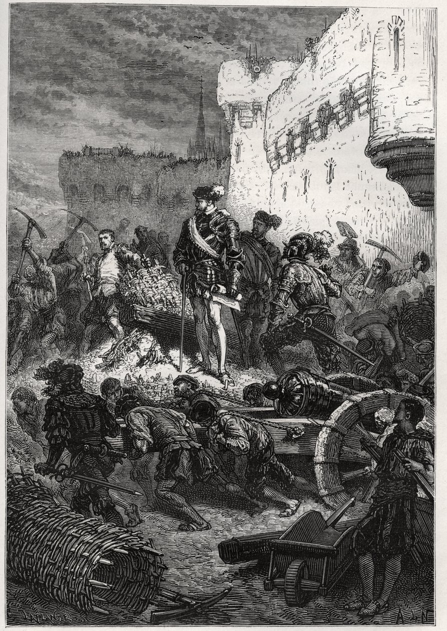 Siege de Metz (1552) - François de Guise e as obras nas muralhas de Metz - gravura de "A história da França contada aos meus netos" - por François Guizot - 1872-1876 de French School