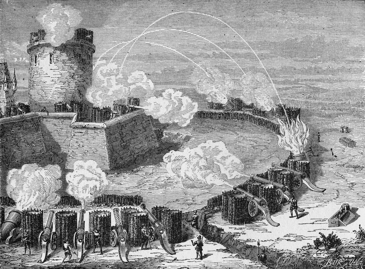 Sítio de um castelo fortificado no século XVI. de French School