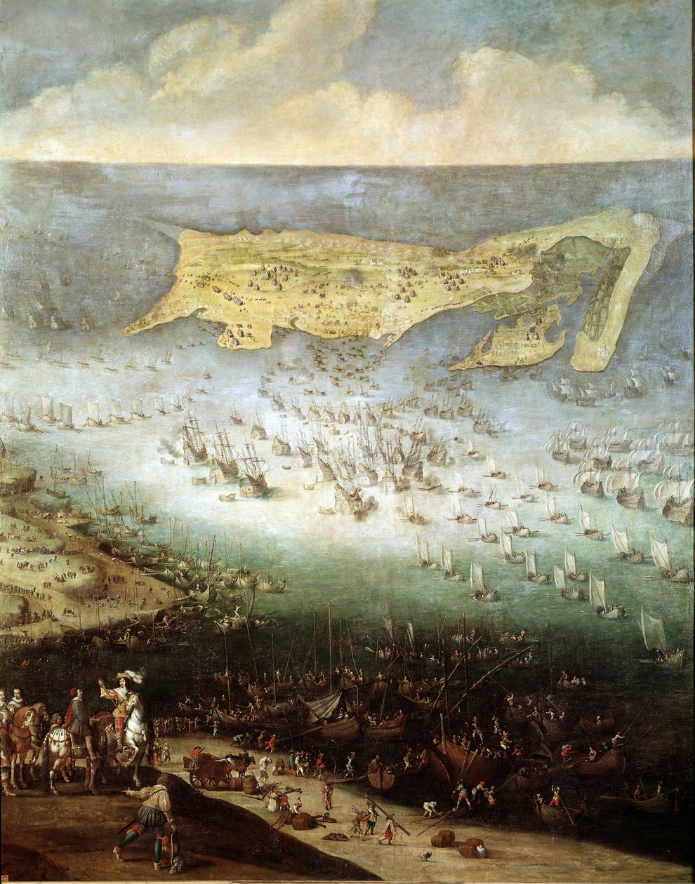 Cerco da Cidadela de São Martinho em Ile de Re, em 1627 (pintura, c.1640) de French School