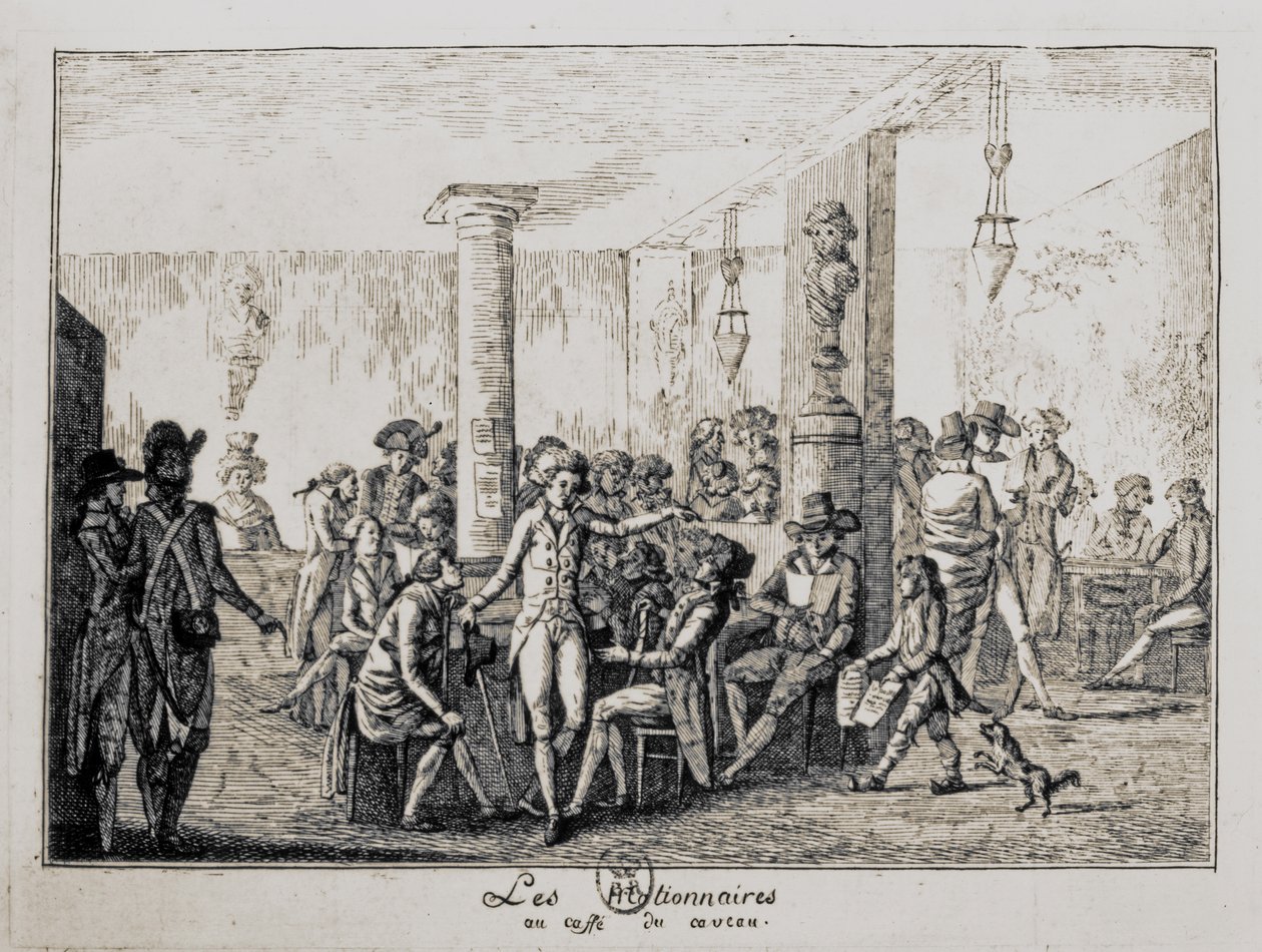 Sieyes e Les Nationnaires no café du caveau em Paris, agosto de 1789 (gravura) de French School
