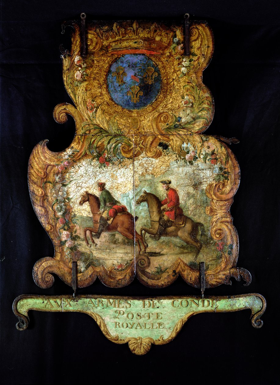 Assine para o correio real de Chantilly com o brasão de Conde (metal pintado) de French School