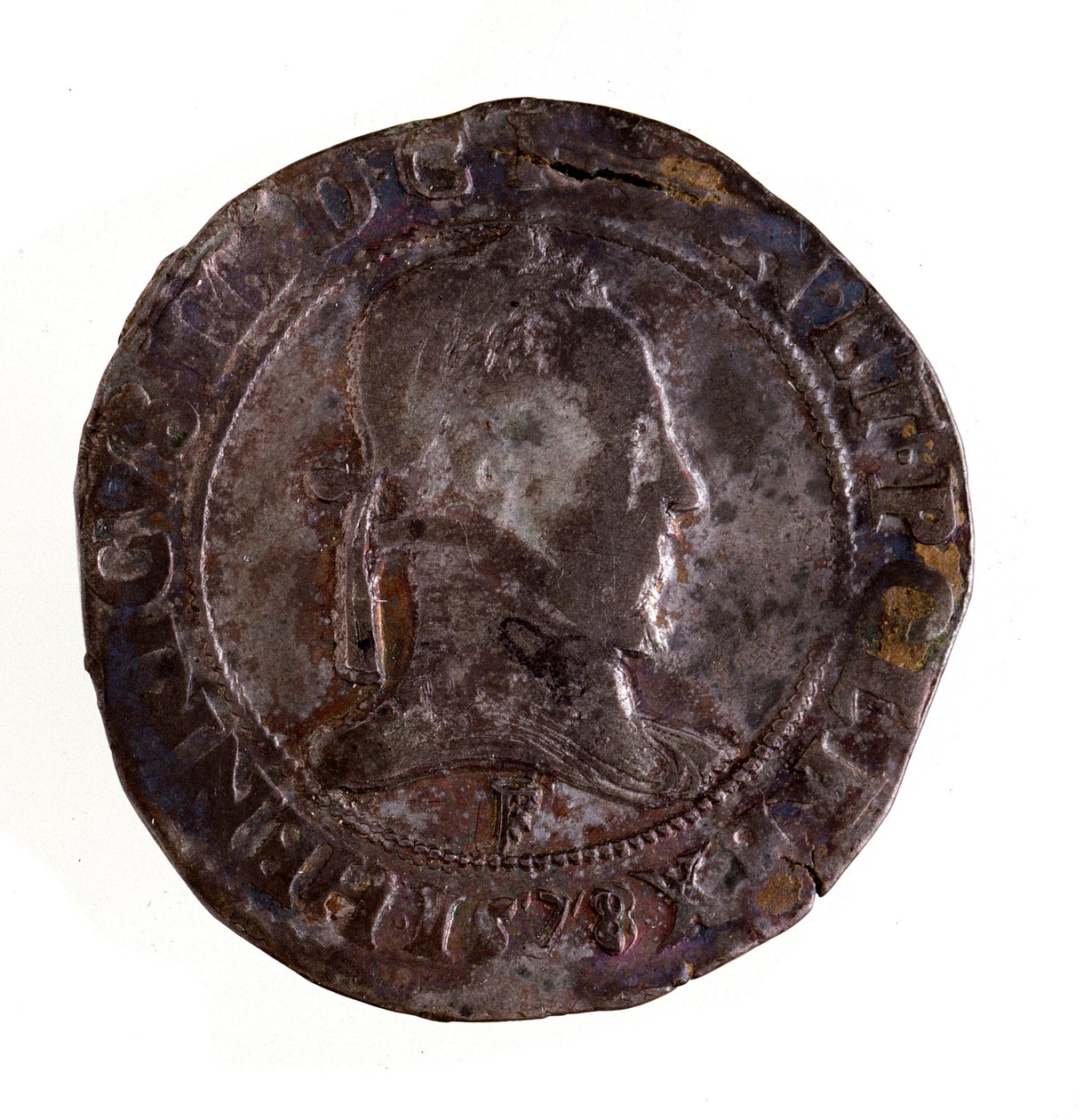 Testão de prata francês (teston), reinado do rei Henrique III da França (Henri III) (1574-1589) Diam. 3,5 cm Nápoles, museo arqueológico de French School