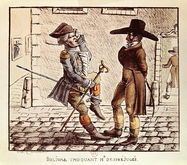 Simon Bolívar (1783-1830) chocando o Sr. Desprejuges de French School