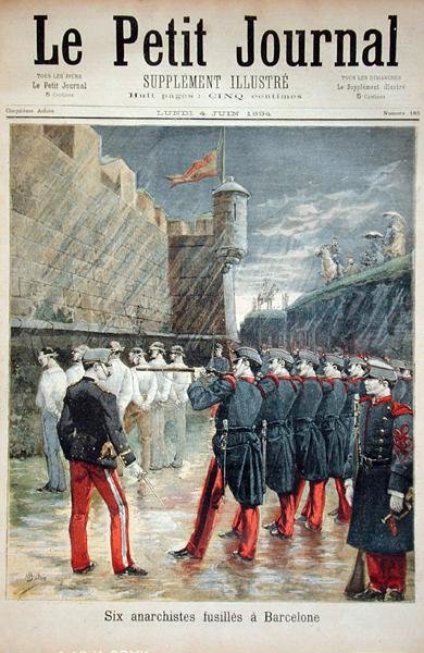Seis anarquistas sendo executados em Barcelona, capa do Le Petit Journal, 4 de junho de 1894 de French School