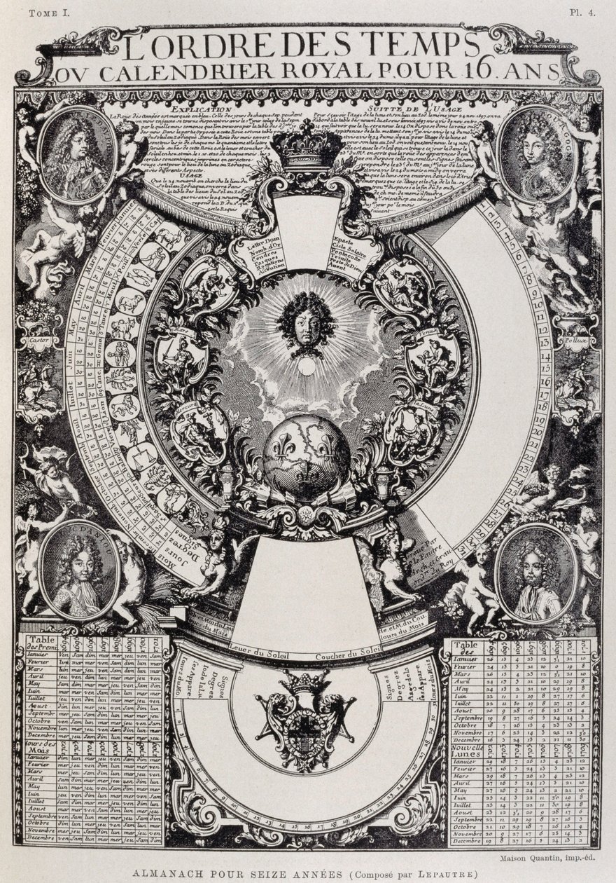 Almanaque de 16 anos desenhado por Lepautre, gravura do Dictionnaire de l